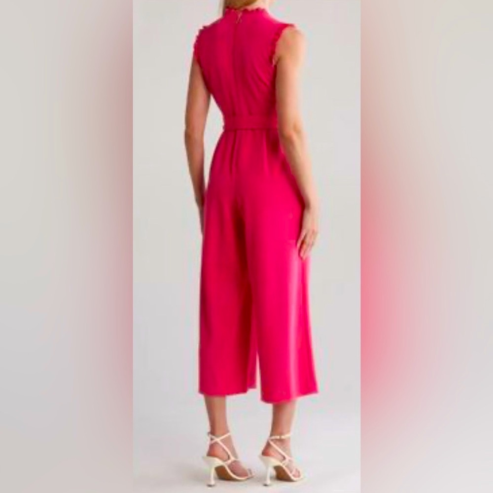 NWT Calvin Klein Cropped Ruffle Neck Jumpsuit - Size 8 - Picture 2 of 5